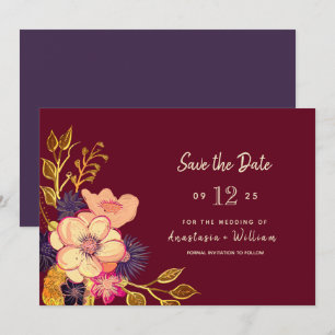 Floral Burgundy Wedding Save The Date