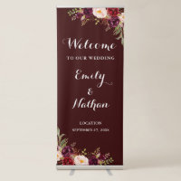 Floral Burgundy Wedding Welcome Sign