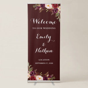 Floral Burgundy Wedding Welcome Sign
