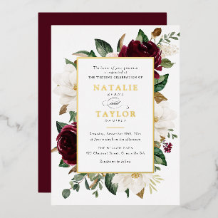 Floral Burgundy White Elegant Frame Gold