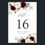 Floral Burgundy White Gold Elegant Table Number<br><div class="desc">Floral Burgundy White Greenery Gold Elegant Table Number. Elegant Red Burgundy and White Flowers Wedding Table Numbers</div>