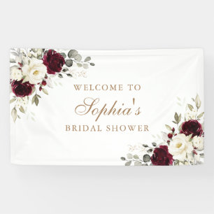 Floral Burgundy White Greenery Gold Bridal Shower Banner