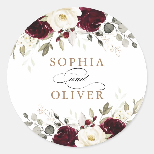 Floral Burgundy White Greenery Gold Envelope Seal (Front)