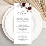 Floral Burgundy White Greenery Gold Wedding Menu<br><div class="desc">Floral Burgundy White Greenery Gold Wedding Menu. Elegant Floral White Merlot Wedding Menu</div>