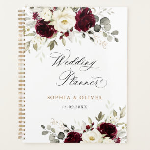 Floral Burgundy White Greenery Gold Wedding  Planner