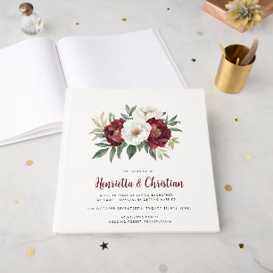 Floral Burgundy White Peony Romantic Wedding Guest Book