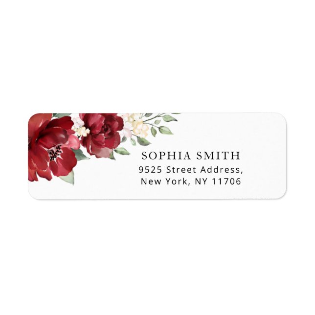 Floral burgundy white roses return Address Label (Front)