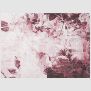Floral Burgundy White Vintage Ephemera Decoupage 2 Tissue Paper
