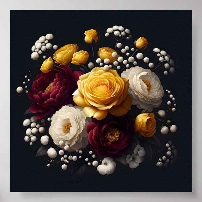 Floral Burgundy Yellow Sublimation Printing Poster (Front)