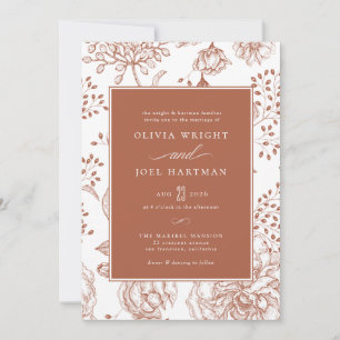 Floral Burnt Orange Elegant Wedding Invitation