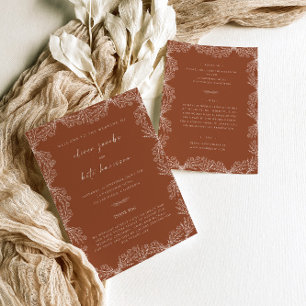 Floral Burnt Orange Front & Back Wedding Invitation