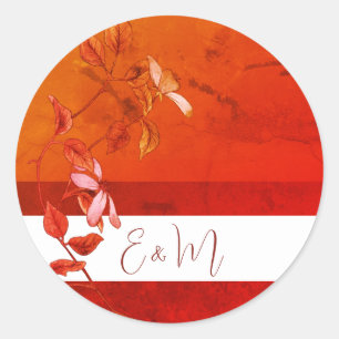  Floral Burnt Orange Rustic Terracotta Monogram  Classic Round Sticker