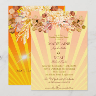 Floral Burnt Orange Sunray Wedding Rehearsal Invitation