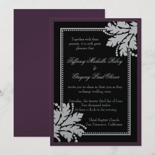 Floral Burst Wedding Invite Metallic [Eggplant]