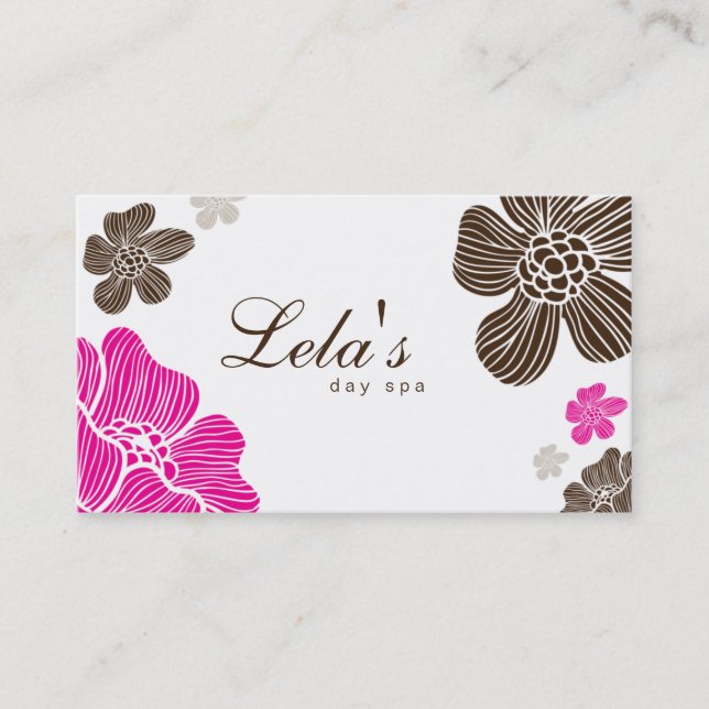 Floral Business Card Salon Spa Pink Brown Tropical (Front)