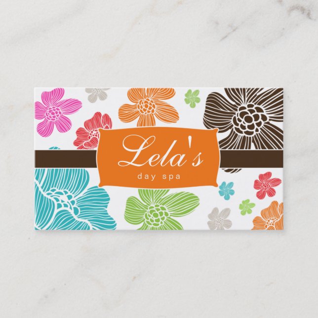 Floral Business Card Salon Spa Tropical Orange (Front)