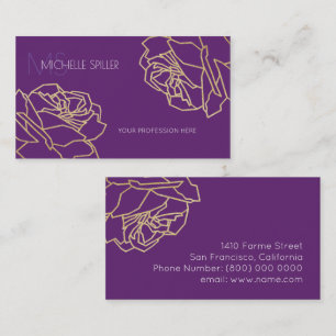 floral business card with outlined roses on purple