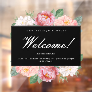 Floral Business Opening Hours Welcome Black Custom Window Cling