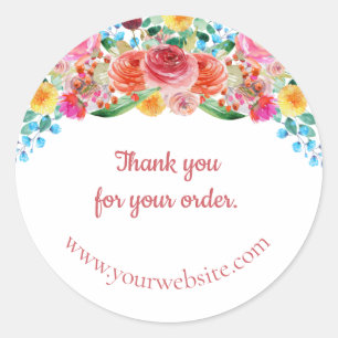 Floral Business Thank you For Your order Classic Round Sticker