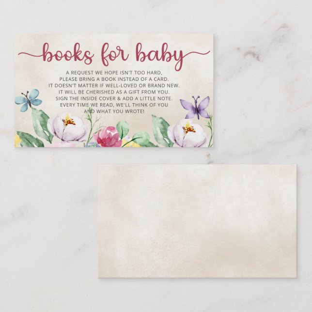 Floral Butterflies Baby Shower Book Request Enclosure Card (Front/Back)
