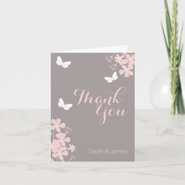 Floral Butterflies Baby Shower Thank You Card (Front)