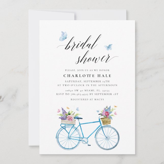 Floral Butterflies Blue Bridal Shower Invitation (Front)