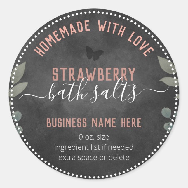 Floral Butterflies Custom Business Bath Salts Classic Round Sticker (Front)