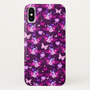 Floral butterflies & hearts pink iphone case