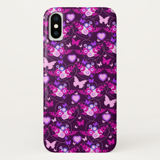 Floral butterflies & hearts pink iphone case (Back)