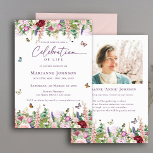 Floral Butterflies Memorial Celebration of Life Invitation