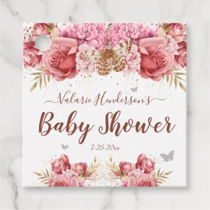 Floral Butterflies Pink Baby Shower Favour Tags