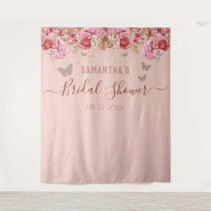 Floral Butterflies Pink Bridal Shower Tapestry