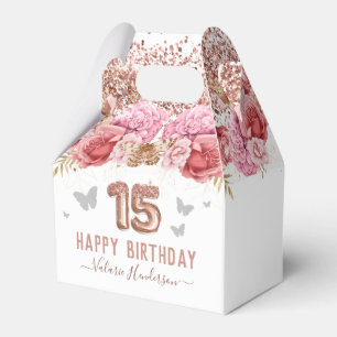 Floral Butterflies Pink Happy 15th Birthday Favour Favour Box