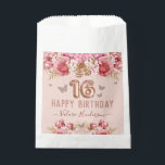 Floral Butterflies Pink Happy 16th Birthday Favour Bags<br><div class="desc">Girly glitter,  millennial pink background,  with fancy script name typography. Faux rose gold 16 balloon text. Pink Roses and butterfly top border. Great for Sweet 16 celebrations.</div>