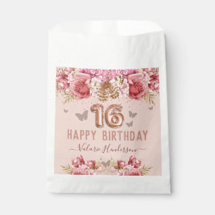 Floral Butterflies Pink Happy 16th Birthday Favour Bags