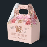 Floral Butterflies Pink Happy 16th Birthday Favour Box<br><div class="desc">Girly glitter,  millennial pink background,  with fancy script name typography. Faux rose gold 16 balloon text. Pink Roses and butterfly top border. Great for sweet 16 celebrations.</div>