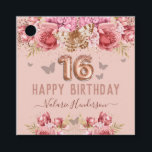 Floral Butterflies Pink Happy 16th Birthday Favour Tags<br><div class="desc">Girly glitter,  millennial pink background,  with fancy script name typography. Faux rose gold 16 balloon text. Pink Roses and butterfly top border. Great for Sweet 16 celebrations.</div>