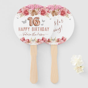 Floral Butterflies Pink Happy 16th Birthday Hand F Fan