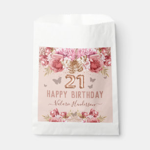 Floral Butterflies Pink Happy 21st Birthday Favour Bags