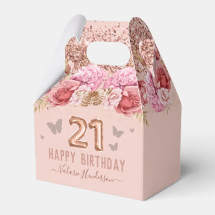 Floral Butterflies Pink Happy 21st Birthday Favour Box