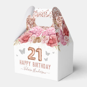 Floral Butterflies Pink Happy 21st Birthday Favour Favour Box
