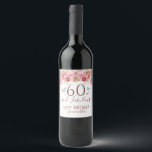 Floral Butterflies Pink Happy 60th Birthday  Wine Label<br><div class="desc">Girly glitter,  millennial pink background,  with fancy script name typography. Happy any age and fabulous birthday design template. Pink Roses and butterfly top border. Great for celebrations.</div>
