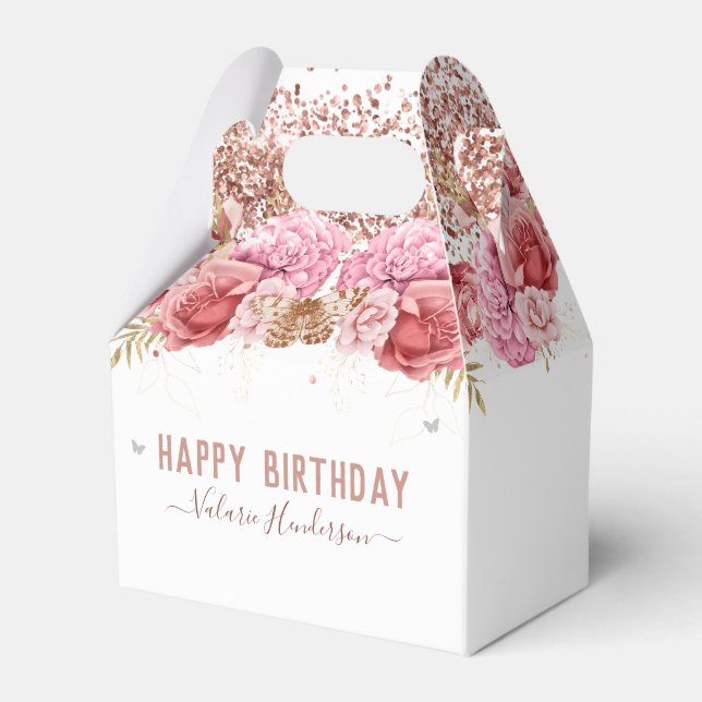 Floral Butterflies Pink Happy Birthday Favour Box (Front Side)