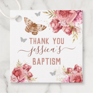 Floral Butterflies Pink Thank You Baptism  Favour Tags