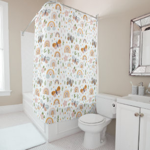 Floral Butterflies Rainbows Seamless Kid Shower Curtain