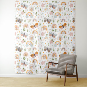Floral Butterflies Rainbows Seamless Kid Tapestry