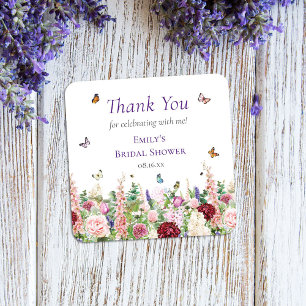 Floral Butterflies Thank You Bridal Shower Square Sticker