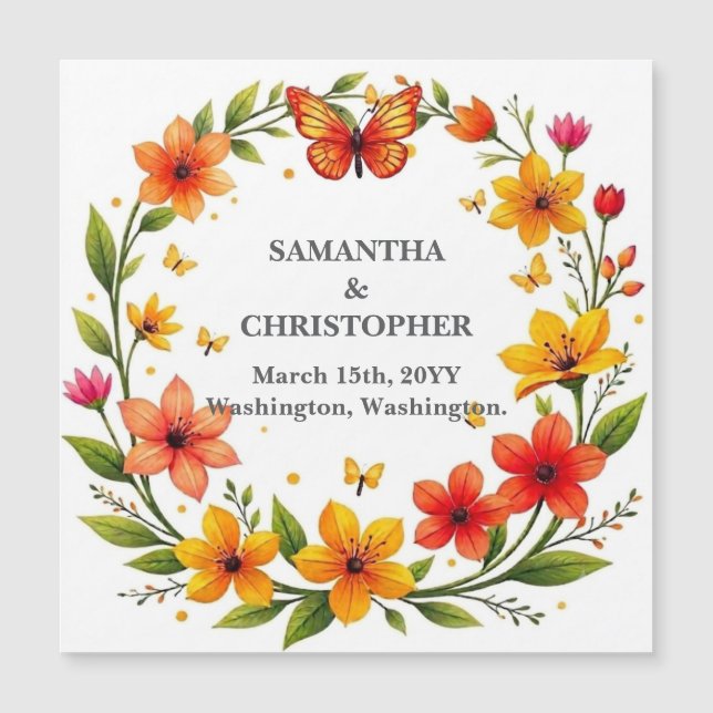 Floral Butterflies Wreath Wedding Custom Text (Front)