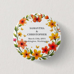 Floral Butterflies Wreath Wedding Custom Text 3 Cm Round Badge