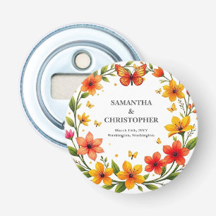 Floral Butterflies Wreath Wedding Custom Text Bottle Opener